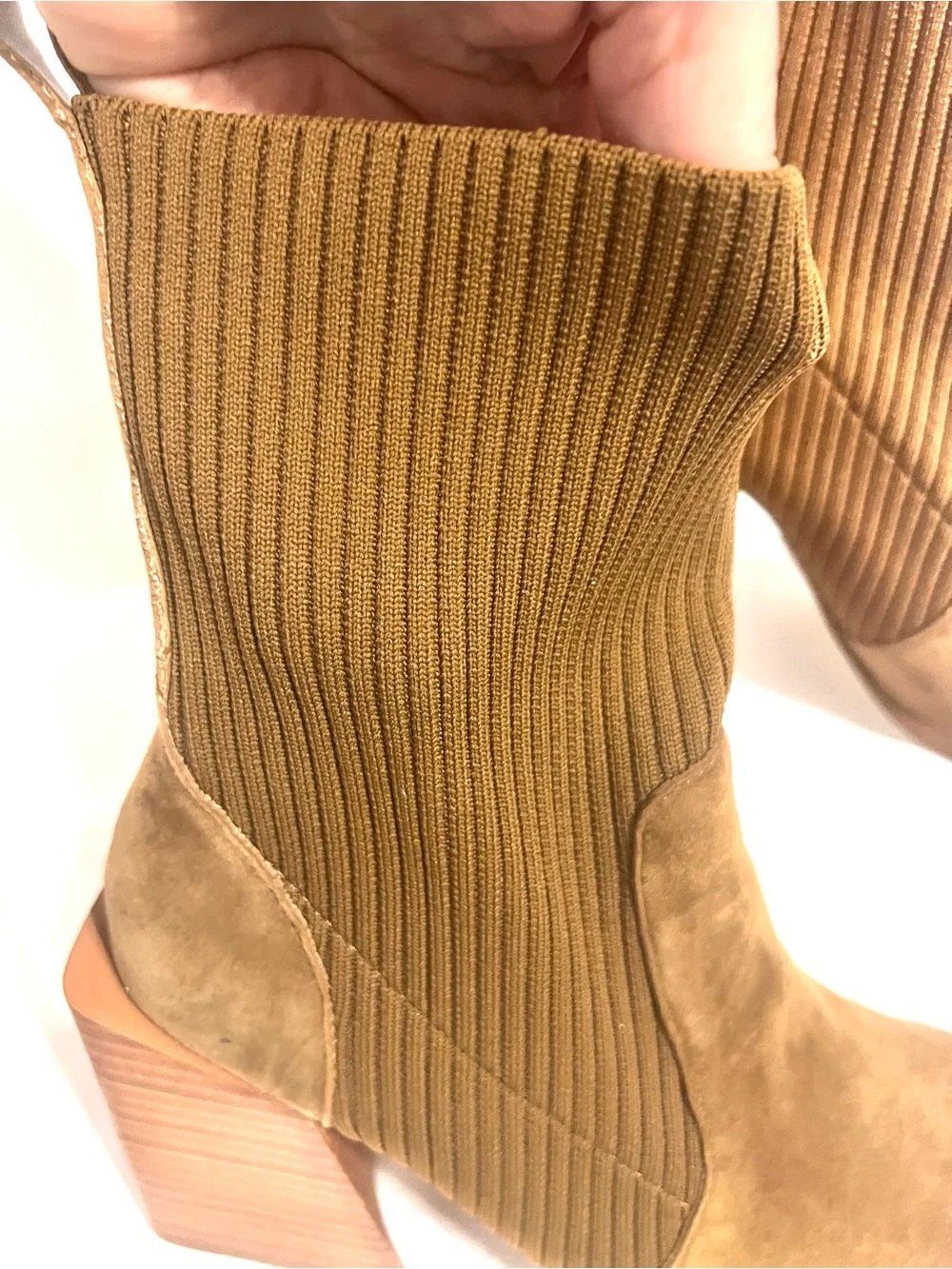 Steve Madden Teca Pointy Toe Leather Suede Ribbed Stretch Sock Ankle Boots-Sz. 6